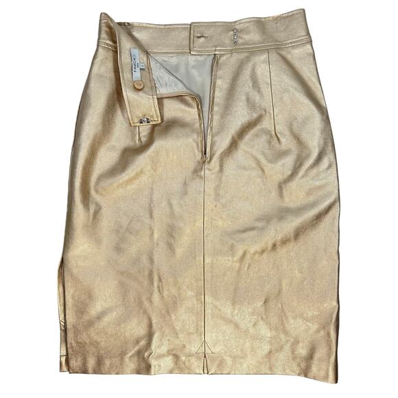 FRNCH Paris Gold Vegan Leather Pencil Skirt Women’s Small Metallic Chic - Picture 7 of 11